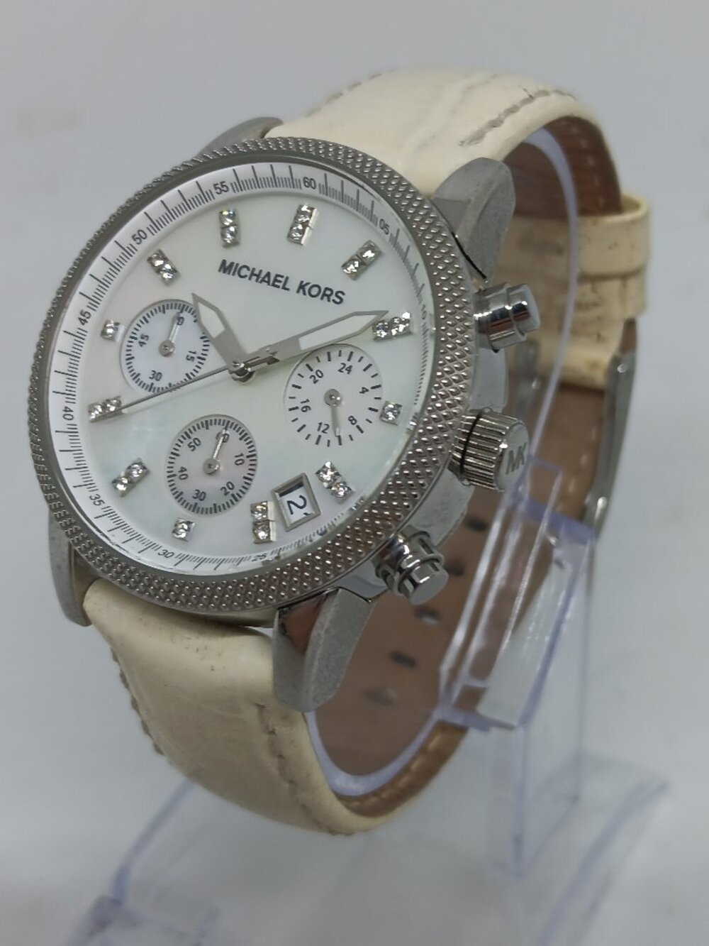Michael Kors MK-5049 Women's 36mm S/Steel MOP Dial Chrono Quartz Watch NEW BATT